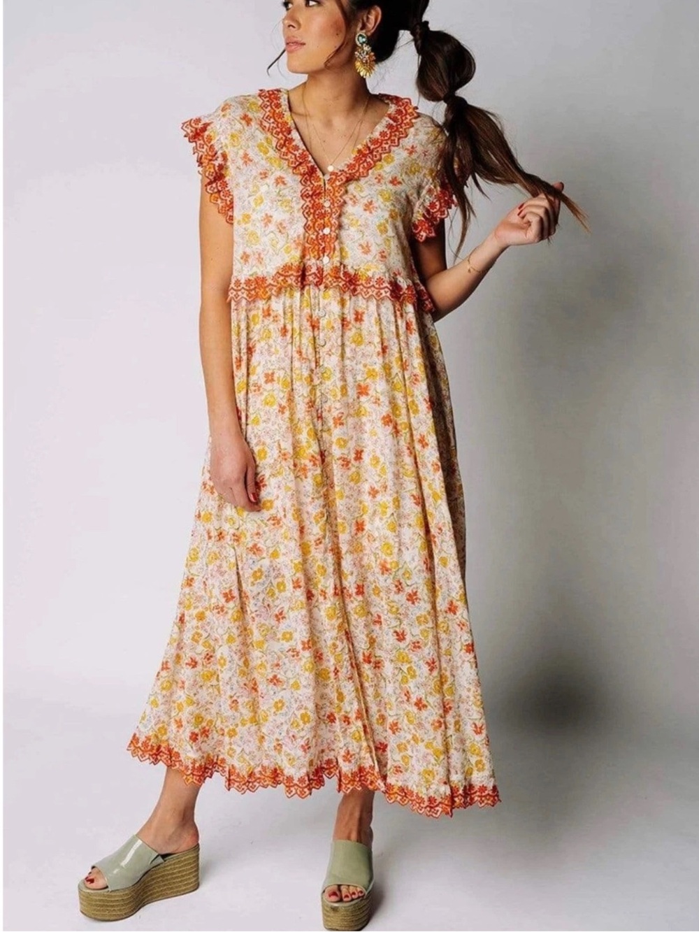 Free People Milania Maxi Dress Women’s Xs Confetti Combo Floral Boho Cottage